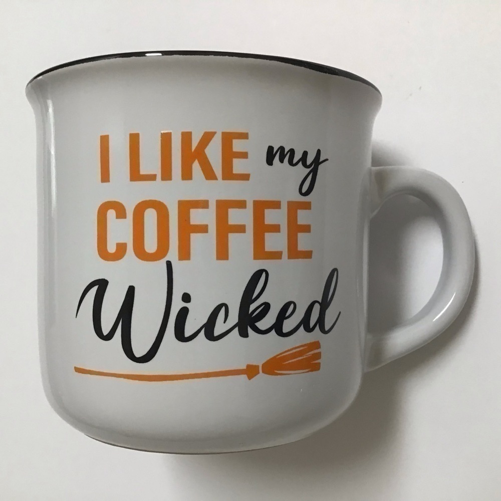 NEW Halloween Coffee Mug I Like My Coffee Wicked Witch Broom Orange Black Picks - Picture 2 of 15